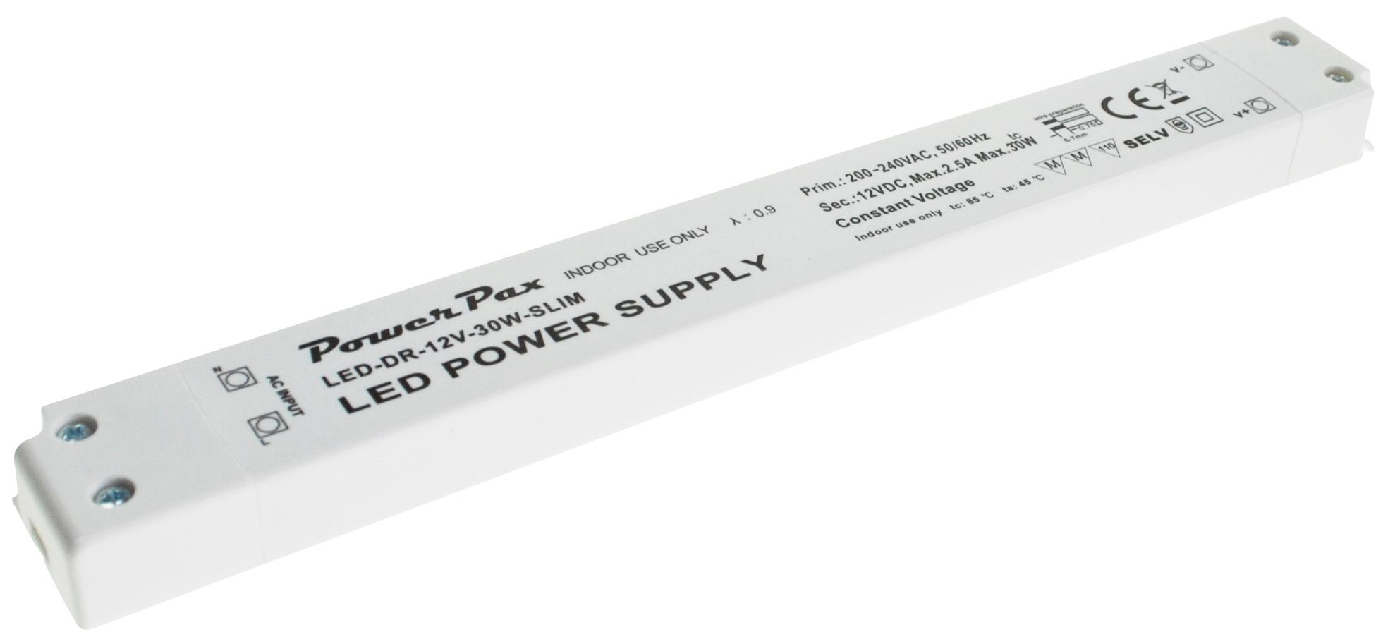 LED-DR-12V-30W-SLIM LED DRIVER, 12VDC 2.5A 30W THIN POWERPAX