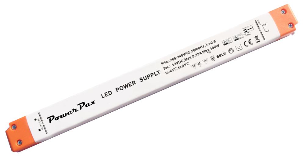LED-DR-12V-100W-SLIM LED DRIVER, 12VDC 8.33A 100W THIN POWERPAX