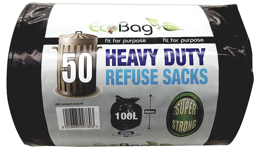 46 50 HEAVY DUTY REFUSE SACKS - 100 LITRES ECOBAG
