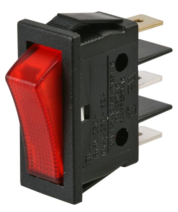 B116C1G000000 ROCKER SWITCH, SPST, 16A, 250V, PANEL MOLVENO