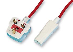 X-285675A - Mains Power Cord, With Fuse, Mains Plug, UK to IEC 60320 C13, 3 m, 13 A, 250 VAC, Red - VOLEX