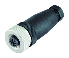 99-0430-314-04 - Sensor Connector, 713 Series, M12, Female, 4 Positions, Screw Socket, Straight Cable Mount - BINDER