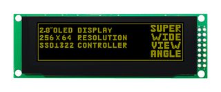 MDOB256064AX-YM - Graphic OLED, 256 x 64 Pixels, Yellow on Black, 3.3V, Parallel, SPI, 97mm x 32.5mm, -40 °C - MIDAS