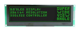 MDOB256064CX-GM - Graphic OLED, 256 x 64 Pixels, Green on Black, 3.3V, Parallel, SPI, 159.33mm x 49.8mm, -40 °C - MIDAS