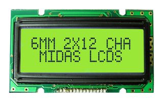 MC21205A6W1-SPTLY - Alphanumeric LCD, 12 x 2, Black on Yellow / Green, 5V, Parallel, English, Japanese, Transflective - MIDAS