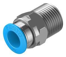 153008 - Pneumatic Fitting, Push-In Straight Connector, R3/8, 14 bar, 10 mm, Brass, QS - FESTO