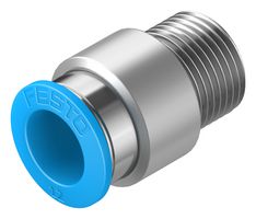 153020 - Pneumatic Fitting, Push-In Straight Connector, R3/8, 14 bar, 12 mm, Brass, QS - FESTO
