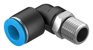 153051 - Pneumatic Fitting, Push-In L-Fitting, R1/4, 14 bar, 10 mm, PBT (Polybutylene Terephthalate), QSL - FESTO