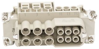 MP009608 - Heavy Duty Connector, Combination, 40A/16A, MP-HK INSERTS, Insert, 12+PE Contacts, 16B, Receptacle - MULTICOMP PRO