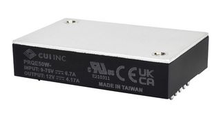 PRQE50W-E12-S24-D - Isolated Through Hole DC/DC Converter, ITE & Railway, 50 W, 1 Output, 24 V, 2.08 A - CUI