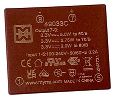 49033C - AC/DC PCB Mount Power Supply (PSU), ITE, Household & Transformers, 1 Output, 5 W, 3.3 VDC, 1.5 A - MYRRA
