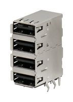 SS-52100-004 - USB Stacked Connector, 4 Port, USB Type A, USB 2.0, 4 Ways, Right Angle, Gold Plated Contacts - STEWART CONNECTOR