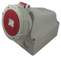169 - Pin & Sleeve Connector, 63 A, 400 V, Panel Mount, Outlet, 3P+N+E, Red - WALTHER