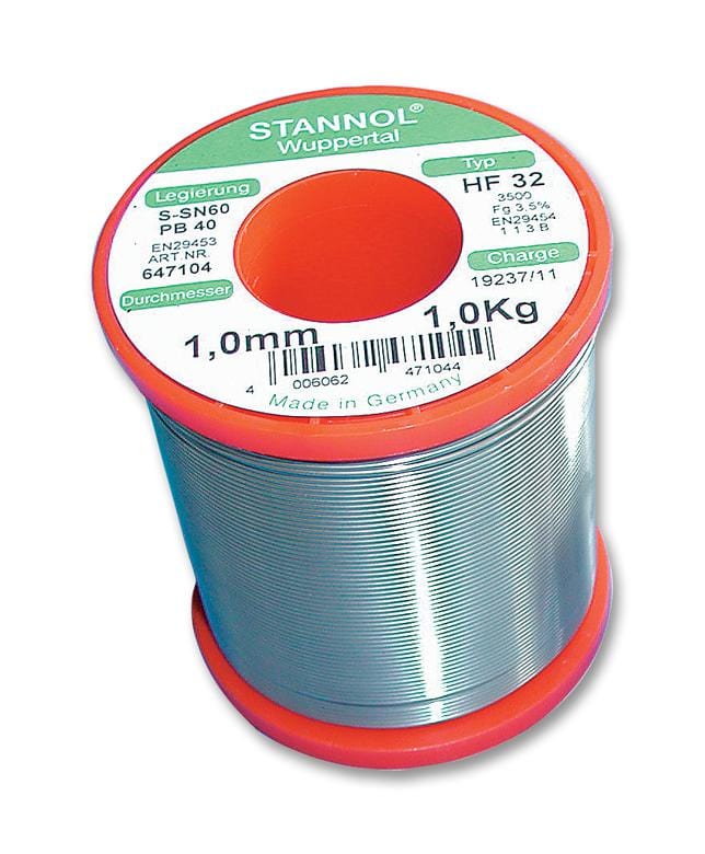 STANNOL Wire HF32 3500 1,0MM 1KG SOLDER WIRE, 304FLUX, 1.0MM, 1KG STANNOL 817600 HF32 3500 1,0MM 1KG
