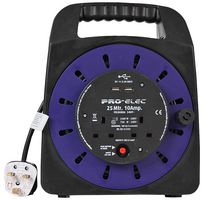 PEL00806 Handbag Reel, 2-Gang, 10A With USB 25m Pro Elec