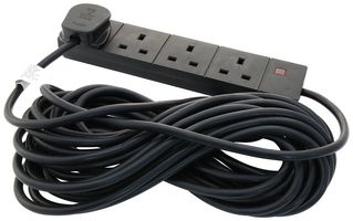 9988B-10m Extension Lead, 4GANG, Black, 10m Pro Elec