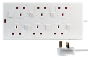 PEL00029 Extension Lead 6g IND SW WHT 2m Pro Elec