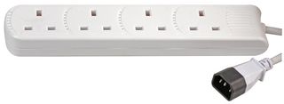 PEL01208 IEC C14 TO 4 Gang Mains Socket WHT 1.5m Pro Elec