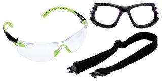 S1201SGAFKT-EU Safety Glass, Clear, Anti Fog, Blk/GRN 3M