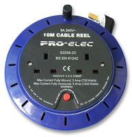 S2208-10M5A Uk Mains Extension Reel, Twin Socket,10m Pro Elec
