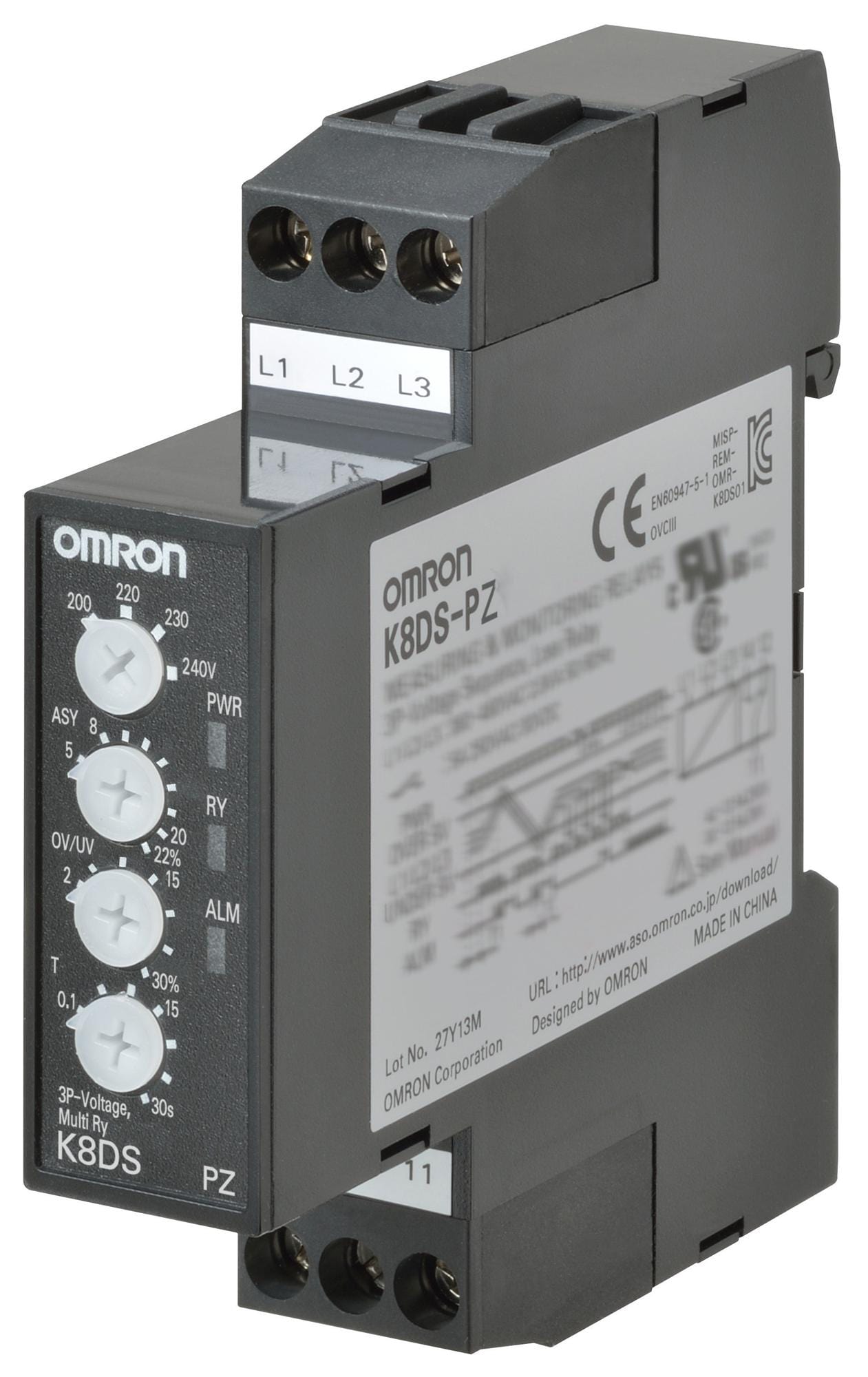 OMRON Phase Monitoring K8DS-PZ2 PHASE RELAY, SPDT, 5A, 250VAC, DIN RAIL OMRON 3440427 K8DS-PZ2