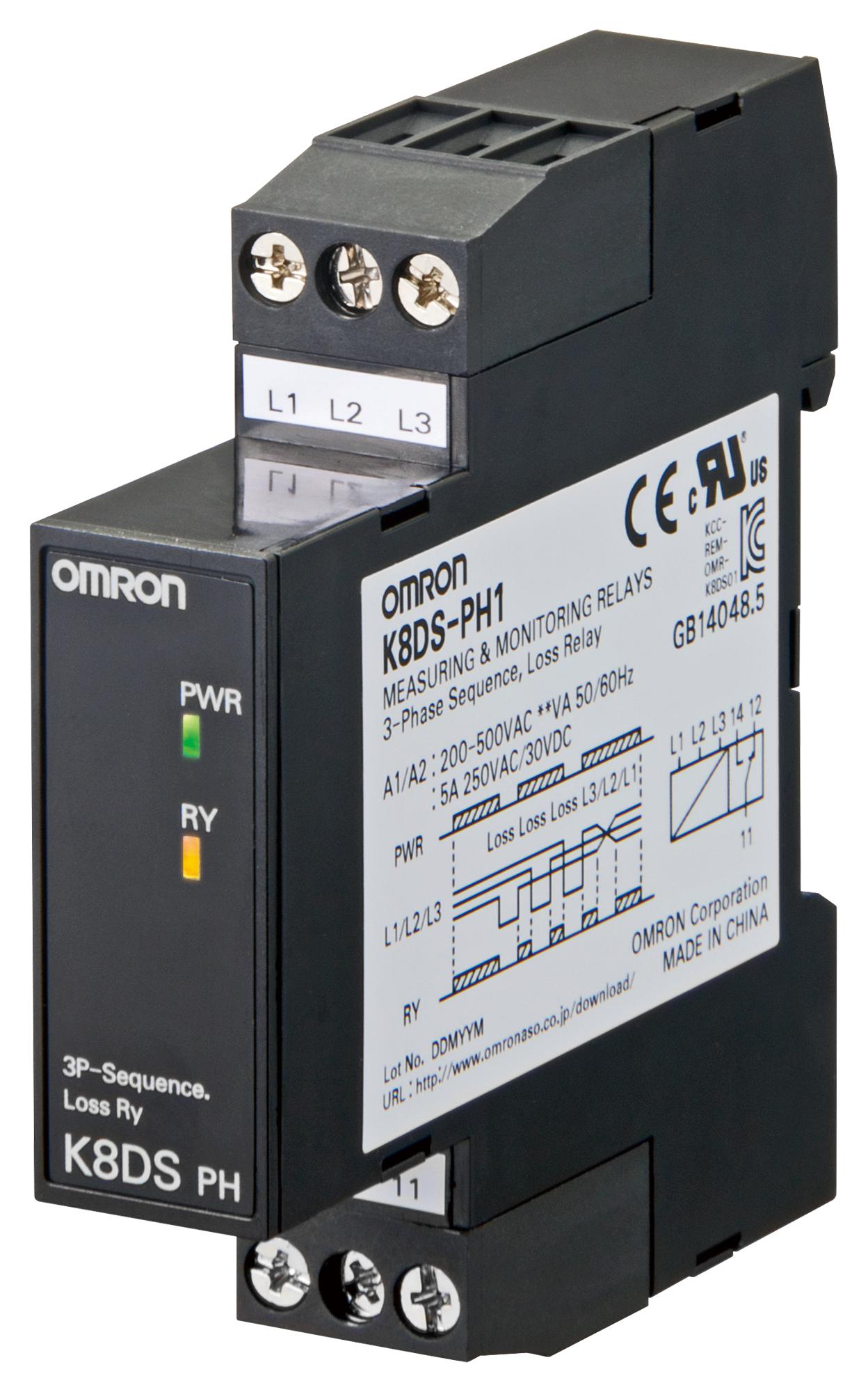 OMRON Phase Monitoring K8DSPH1 RELAY, PHASE MONITORING, SPDT, 480VAC OMRON 2507225 K8DSPH1