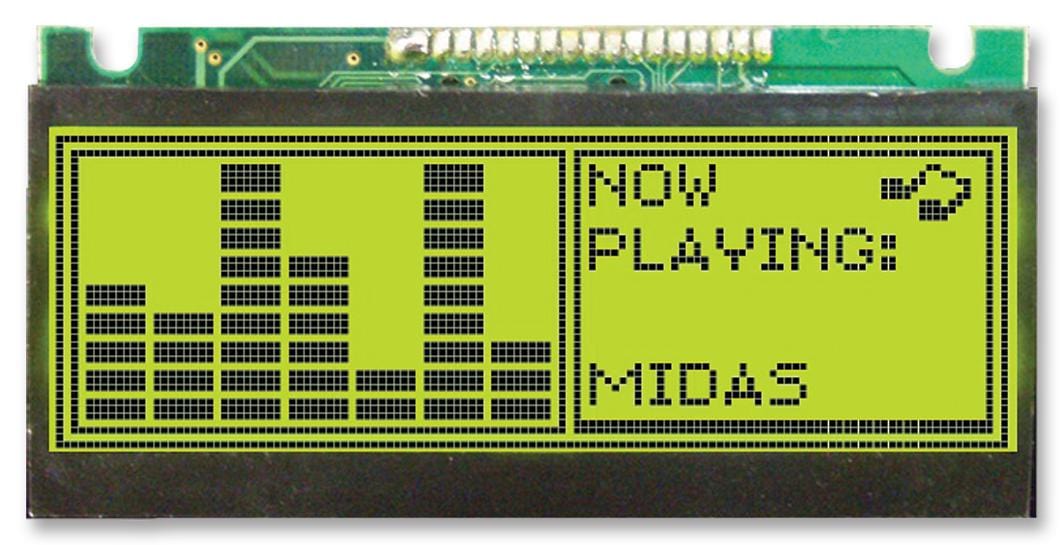 MIDAS LCD Graphic MC122032C6W-SPTLY LCD, 122X32, STN, LED B/L, BLK ON Y/GRN MIDAS 2342654 MC122032C6W-SPTLY
