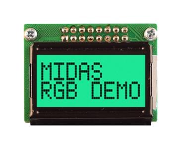 MIDAS LCD Alphanumeric MD20805B6W-FPTLRGB LCD MODULE, 8 X 2, COB, 4.75MM, FSTN MIDAS 3813138 MD20805B6W-FPTLRGB