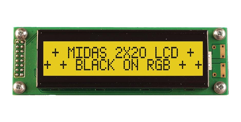 MIDAS LCD Alphanumeric MD22005A6W-FPTLRGB LCD MODULE, 20 X 2, COB, 5.55MM, FSTN MIDAS 3813144 MD22005A6W-FPTLRGB