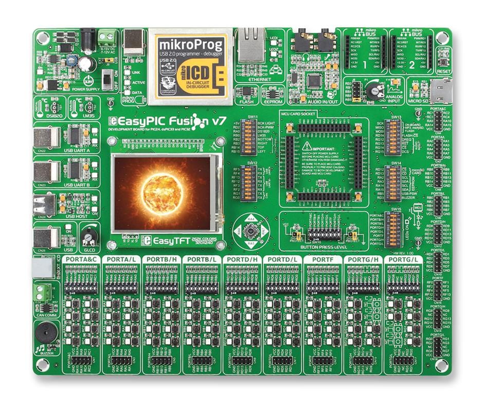 MIKROELEKTRONIKA MCU/MPU/DSC/DSP/FPGA Development Kits - Prima MIKROE-1205 DEV, EASYPIC FUSION V7, PIC32/33/24 MIKROELEKTRONIKA 2281654 MIKROE-1205