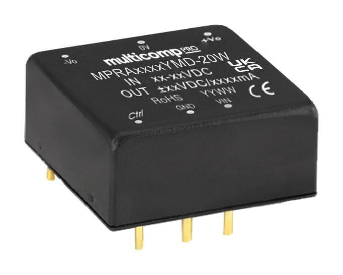 MULTICOMP PRO Isolated Board Mount MPRA2415YMD-20W DC-DC CONVERTER, 2 O/P, 20W MULTICOMP PRO 3652768 MPRA2415YMD-20W