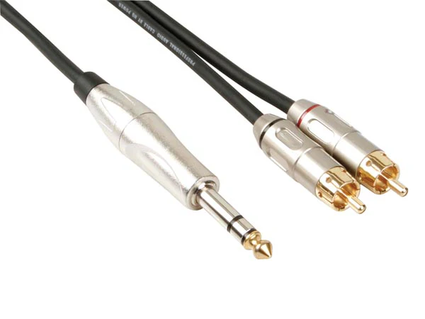 PAC131 RCA-JACK KABEL - 2 x RCA MANNELIJK naar JACK 6.35 mm - STEREO - 6 m