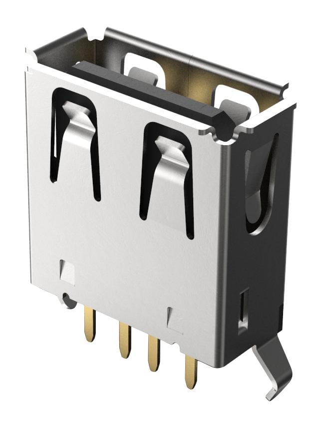 GCT (GLOBAL CONNECTOR TECHNOLOGY) USB Connectors USB1040-GF-L-B USB CONN, 2.0 TYPE A RCPT, 4P, TH GCT (GLOBAL CONNECTOR TECHNOLOGY) 3873308 USB1040-GF-L-B