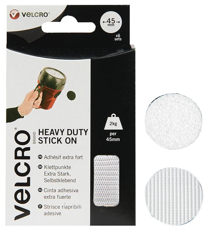 VELCRO Hook and Loop Fasteners VEL-EC60249 HD STICK ON COIN, WHITE, 45MM, PK6 VELCRO 2401003 VEL-EC60249