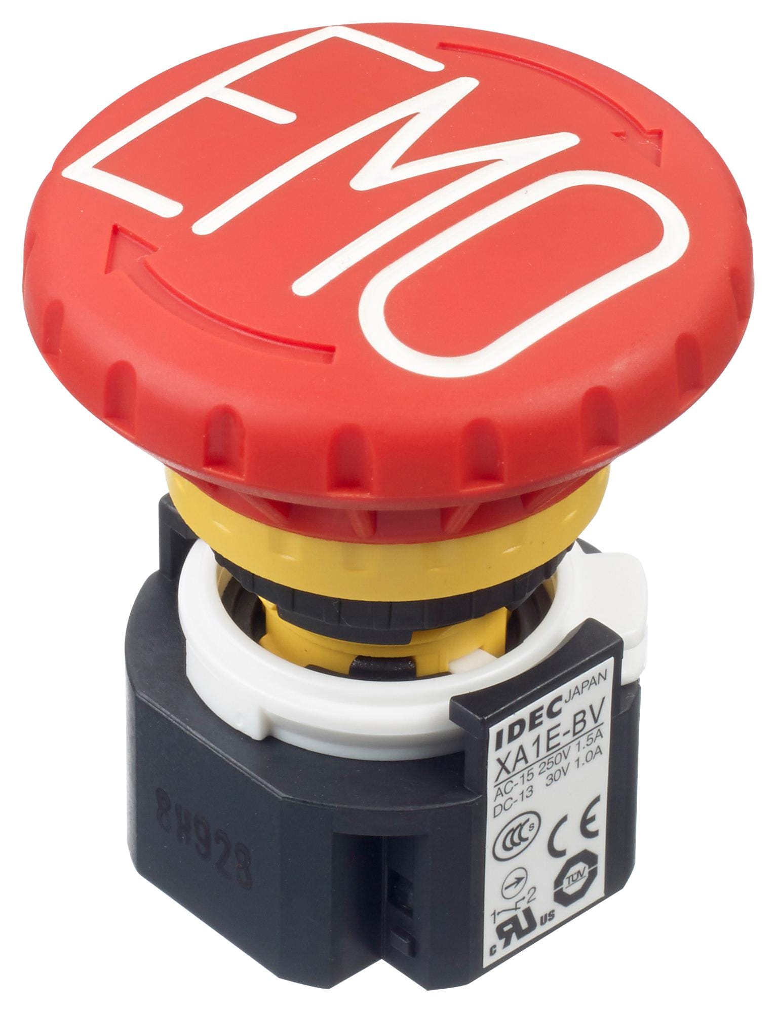 IDEC Emergency Stop XA1E-BV402RH-EMO E-STOP PB SW, DPST-NC, 3A, 250V, QC IDEC 2833818 XA1E-BV402RH-EMO