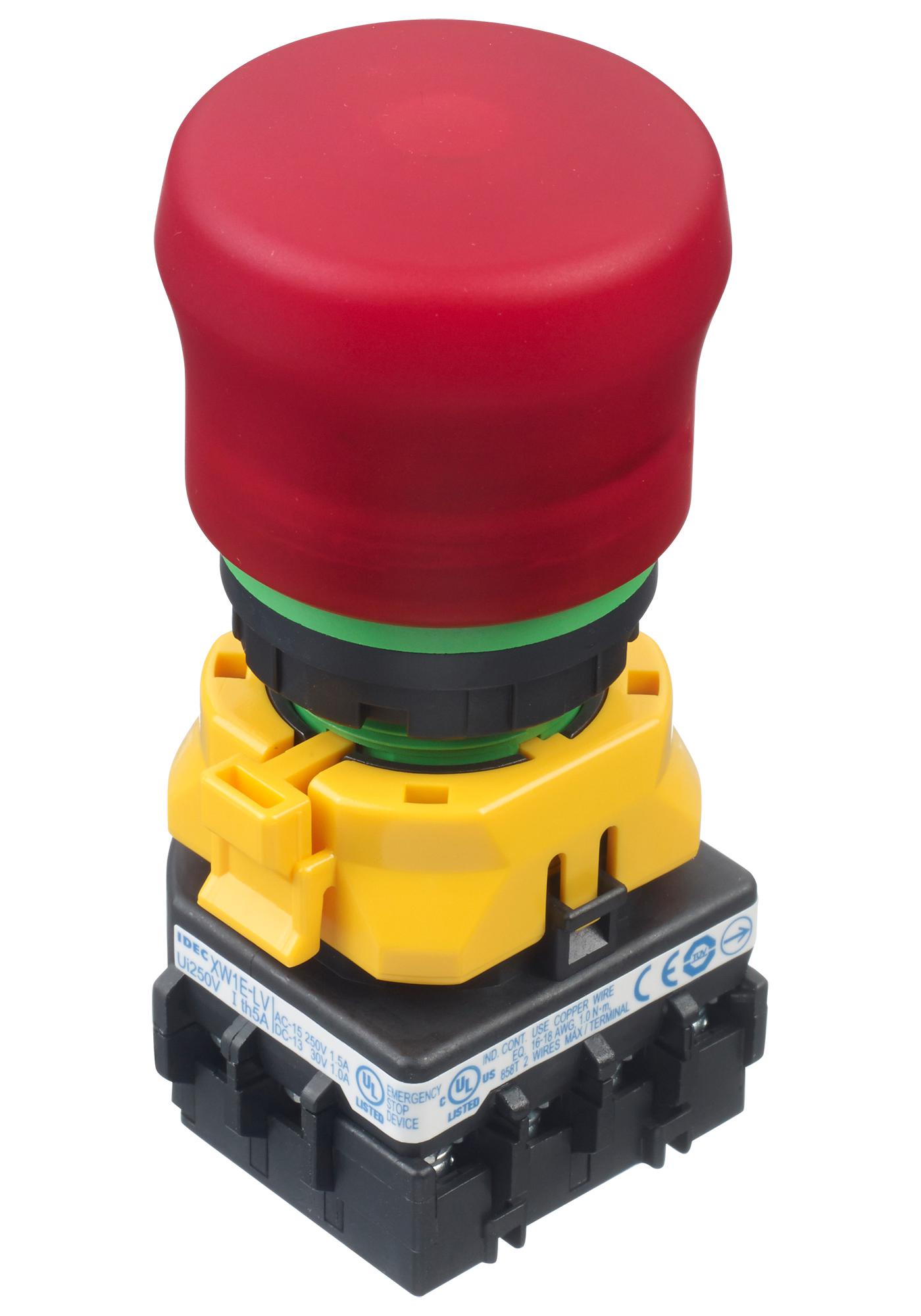 IDEC Emergency Stop XW1E-LV4TG04Q4MFR E-STOP PB SW, 4PST-NC, 5A, 125V, SCREW IDEC 2833847 XW1E-LV4TG04Q4MFR