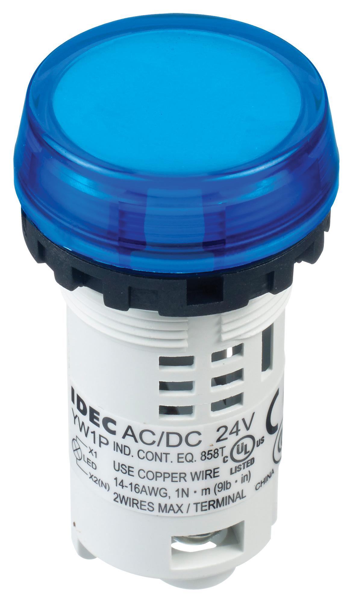 IDEC Panel Indicators YW1P-1BUQ4S PILOT LIGHT, BLUE, 24VAC/VDC IDEC 2833680 YW1P-1BUQ4S