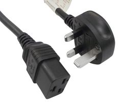 GW-151640 - Mains Power Cord, With 13A Fuse, Mains Plug, UK to IEC 60320 C19, 2 m, 13 A, 250 VAC, Black - MULTICOMP PRO