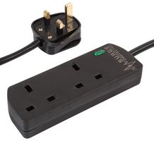 1202NS-2M BLK - Surge Protector, 2 Outlets, UK, 13 A, 240 V, UK Type G, 2 m - PRO ELEC