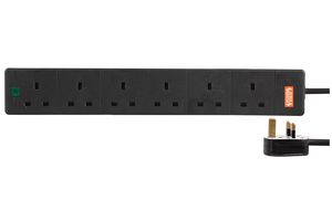 2068S-2M BLACK - Surge Protector, 6 Outlets, UK, 13 A, 240 V, UK Type G, 2 m - PRO ELEC