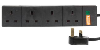 9988S-2M BLK - 4 Gang Surge Protected Extension Lead, Black 2m - PRO ELEC