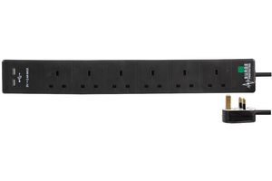 PEL00119 - Surge Protector, 6 Outlets, UK, 13 A, 250 V, UK Type G, 5 m - PRO ELEC
