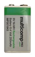 MP001843 - Rechargeable Battery, 8.4 V, Nickel Metal Hydride, 200 mAh, PP3, Snap Contact, 1 - MULTICOMP PRO