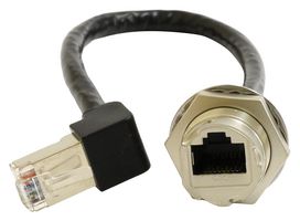 MP009802 - Ethernet Cable, Right Angle, Cat6, C3 Panel RJ45 Jack to 90° RJ45 Plug, Black, 200 mm, 7.9 " - MULTICOMP PRO