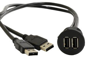 MP009825 - USB Cable, C4 Panel Dual Type A Receptacle to Type A Plug x 2, 500 mm, 19.7 ", USB 2.0, Black - MULTICOMP PRO