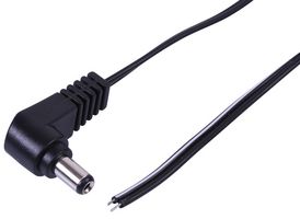 PELB2078 - Barrel Power Cord, 90° 2.1mm DC Power Plug to Free End, 9.8 ft, 3 m, Black - PRO ELEC