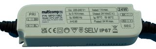 MP011861 - LED Driver, LED Lighting, 24 W, 12 V, 2 A, Constant Voltage, 198 VAC - MULTICOMP PRO