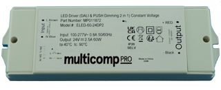MP011872 - LED Driver, LED Lighting, 60 W, 24 V, 2.5 A, Constant Voltage, 100 VAC - MULTICOMP PRO