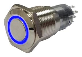 MP-PB7-03LB32DFRB12V - Vandal Resistant Switch, 12V LED, 0.629 ", SPDT, Latching, Round Flat, Natural - MULTICOMP PRO