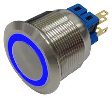 MP-PB7-03LB5CFRB12V - Vandal Resistant Switch, 12V LED, 0.984 ", SPDT, Latching, Round Flat, Natural - MULTICOMP PRO
